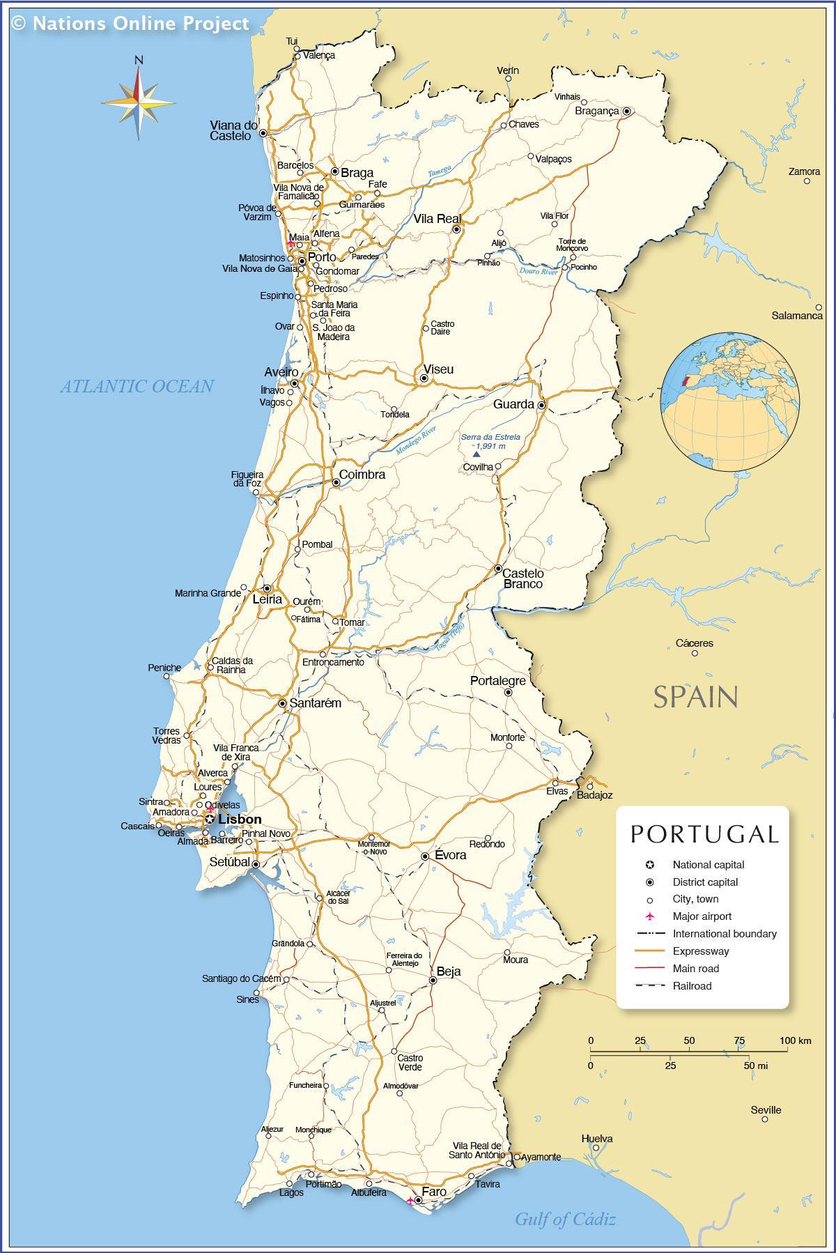 map of Portugal and surrounding countries