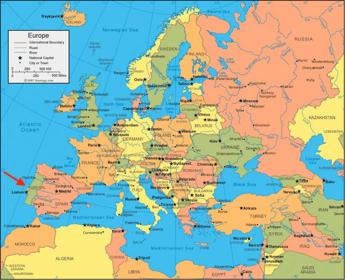 map of Europe Portugal
