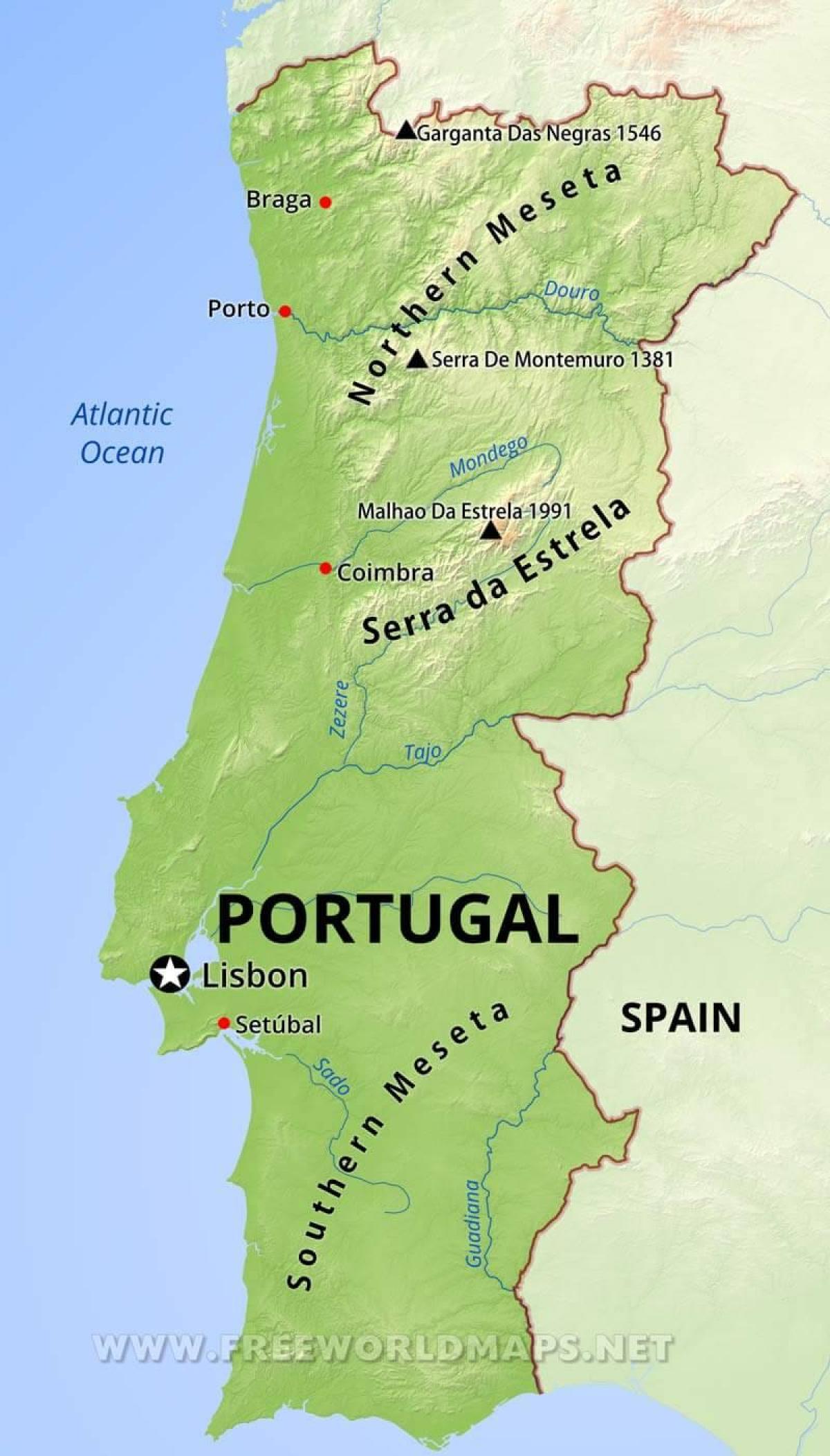 mountains in Portugal map