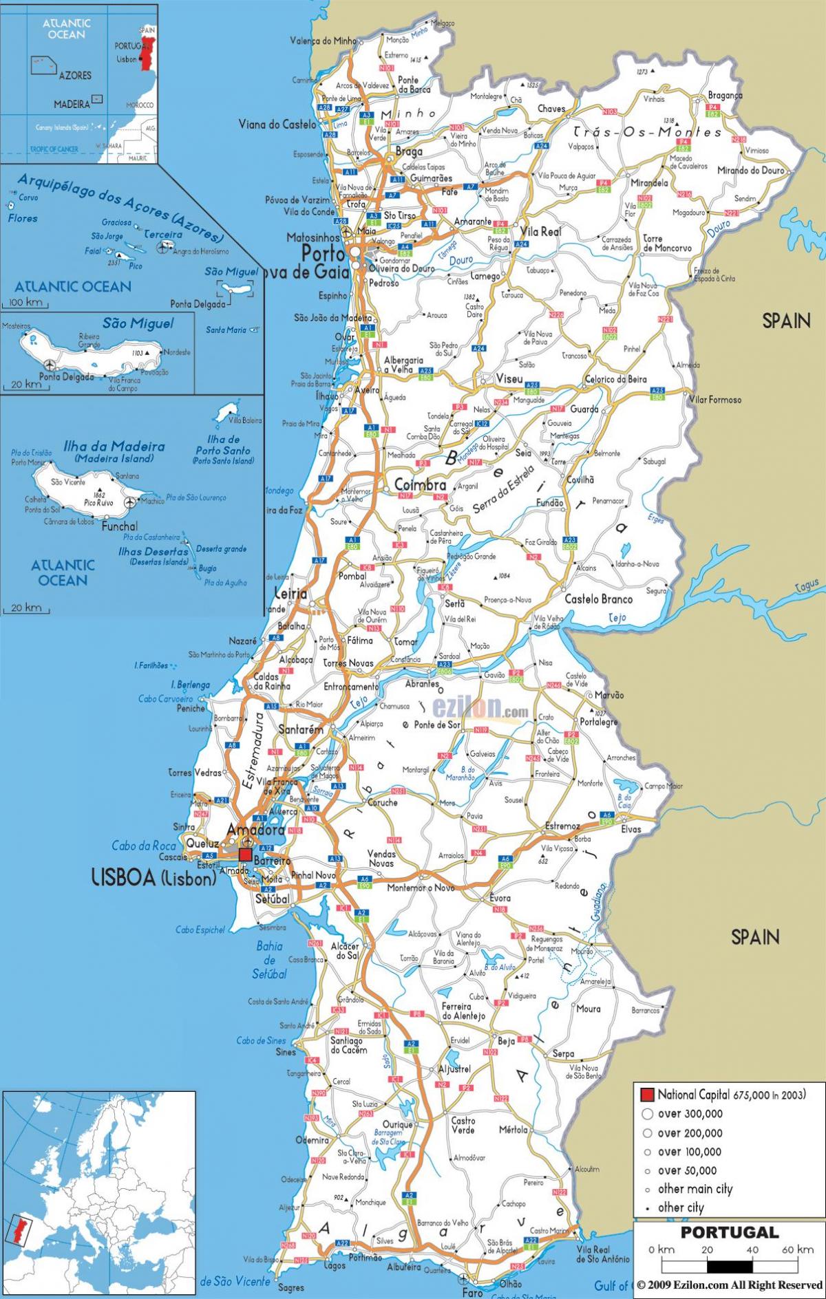 road map of Portugal