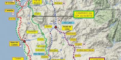Camino Portuguese map - Camino Portugues map (Southern Europe - Europe)