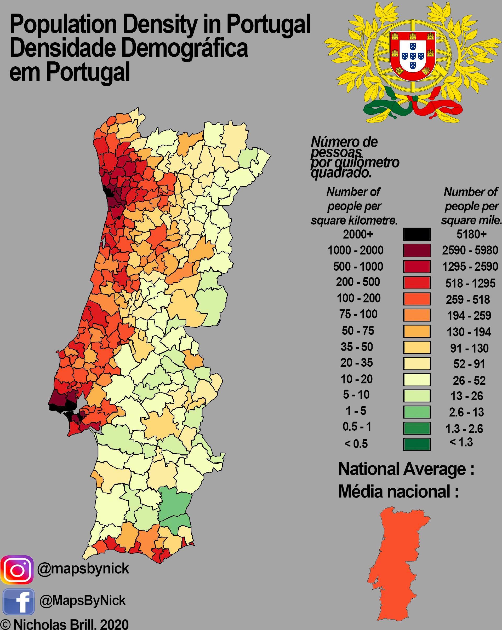 Portugal population map Population map of Portugal (Southern Europe