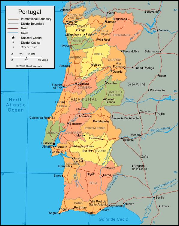 Map Portugal coast - Coast of Portugal map (Southern Europe - Europe)