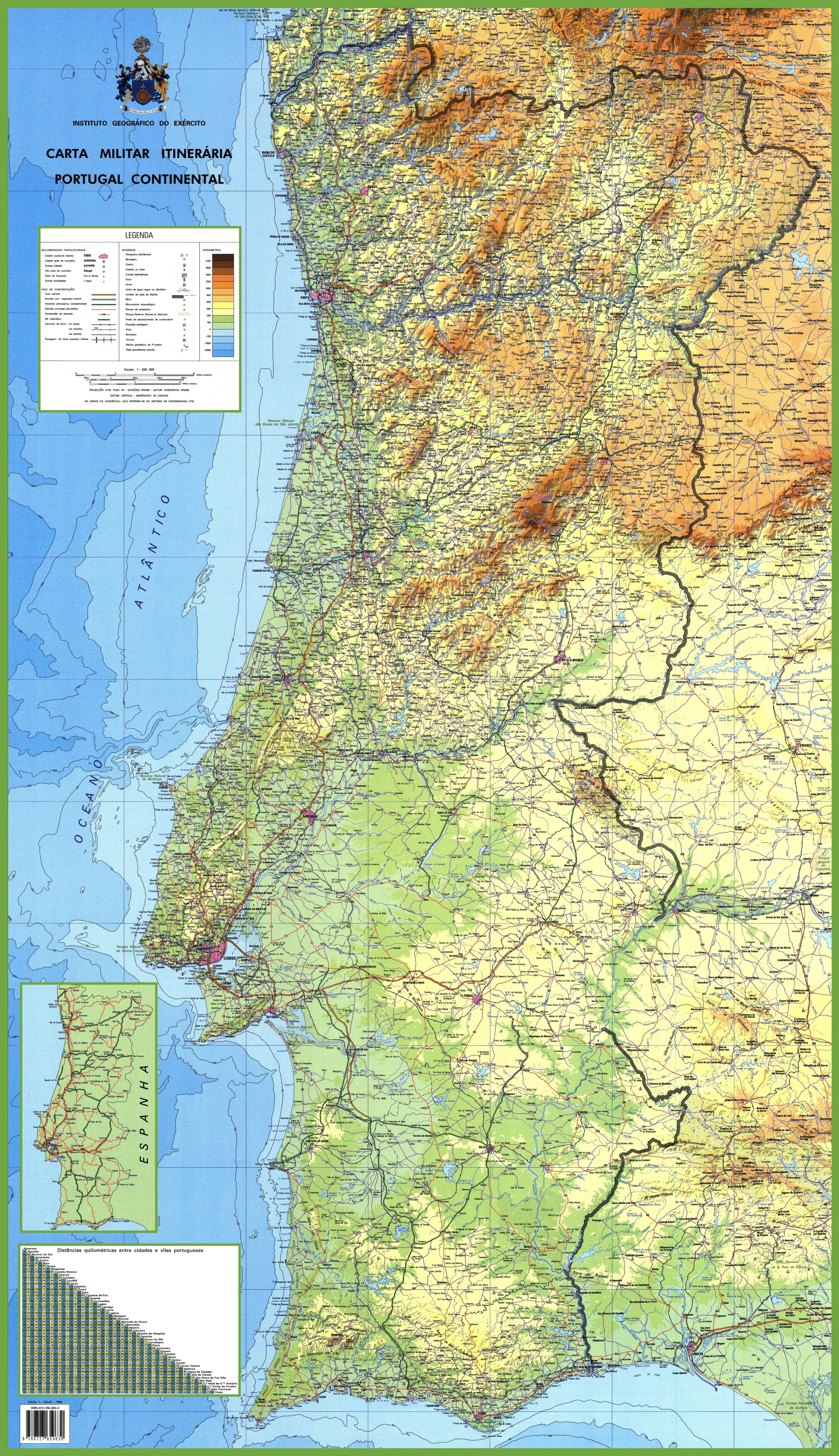 The detailed map of the Portugal with regions or states and cities