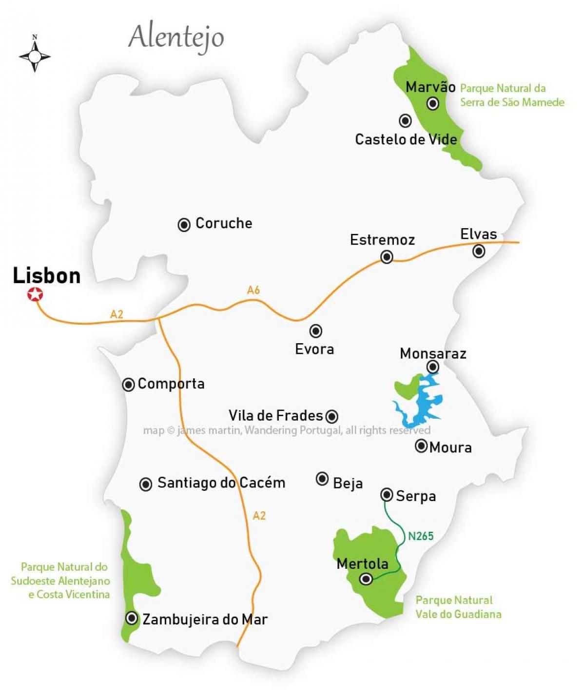 Odemira and Serpa location in Alentejo, South of Portugal map