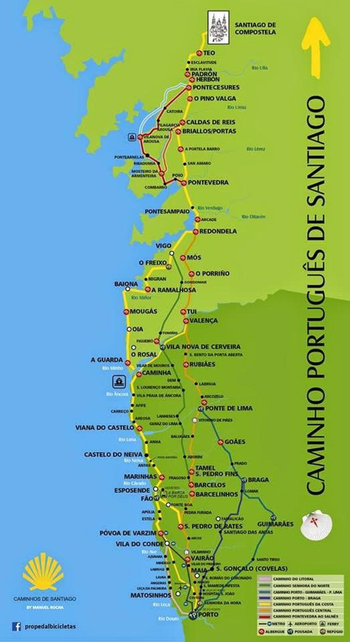 Portuguese camino coastal route map