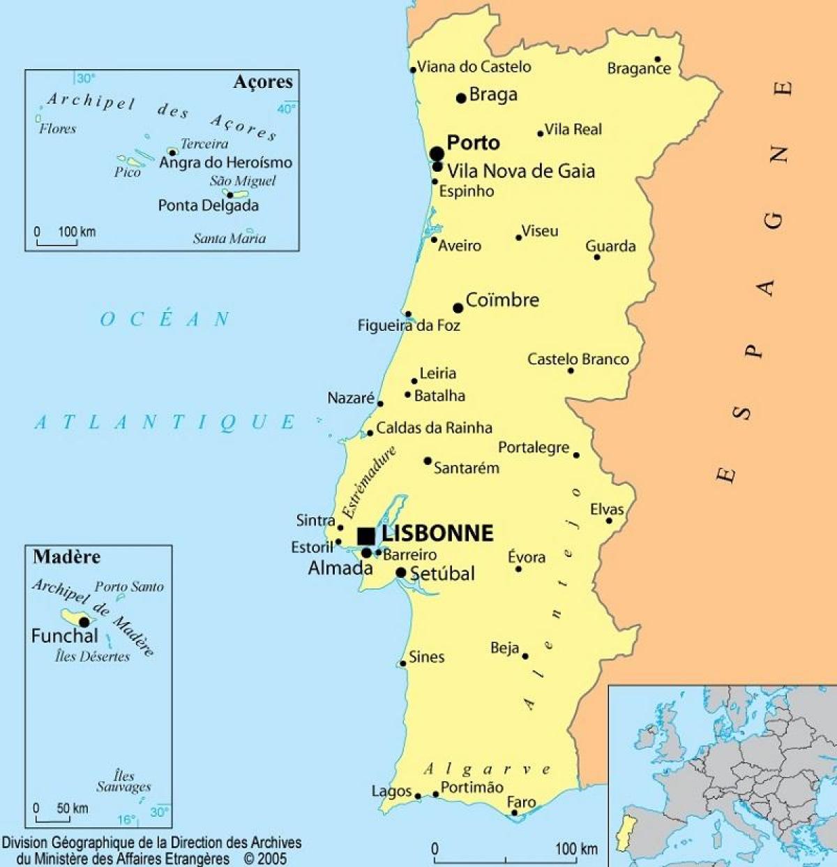 map of Portugal and Azores