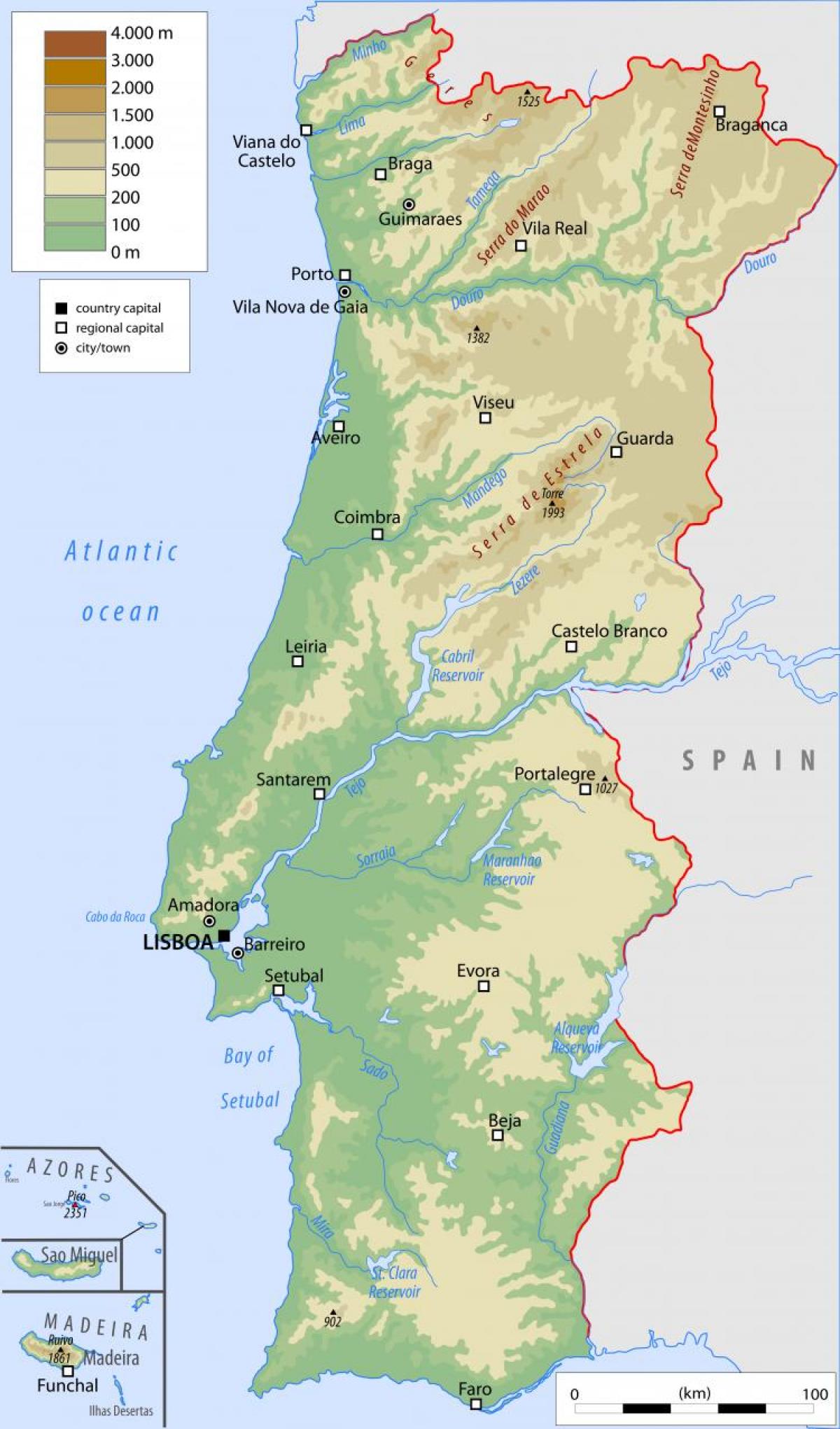 physical map of Portugal