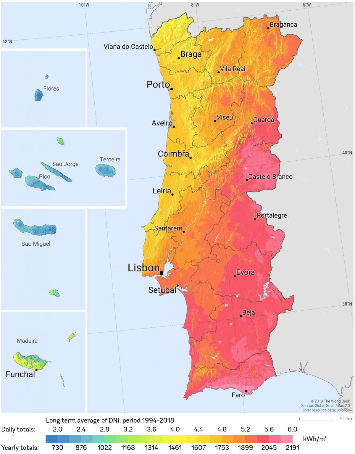 map of Portugal sunshine