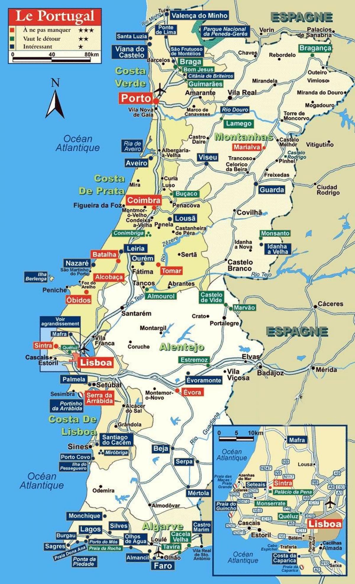 Detailed tourist map of Portugal. Portugal detailed tourist map